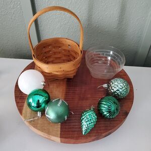 Longaberger 1993 Inaugural Basket Protector & 6 Christmas Holiday Ornaments